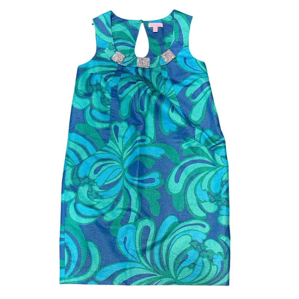 Lilly Pulitzer Payton Brewster Dress Out With A Big Bang Blue Green Shift Size 4